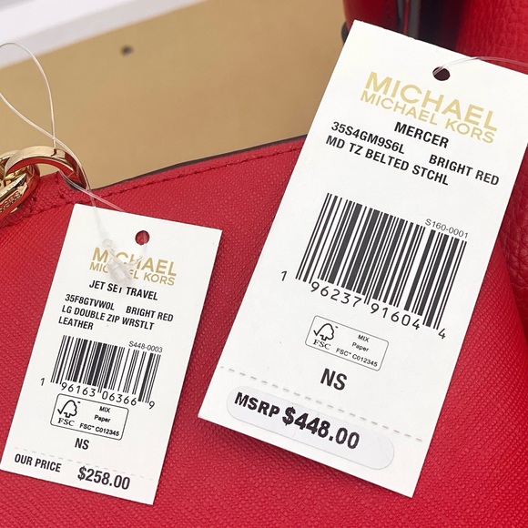 Michael Kors Mercer Medium Belted Satchel Crossbody And Wallet Set Bright Red - Picture 15 of 15